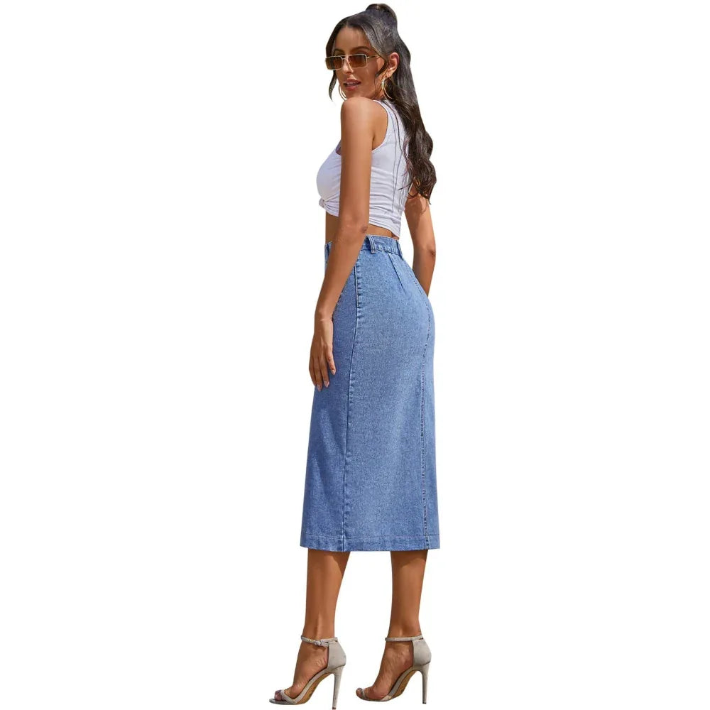 Women's Irregular Slit Denim High Waist Skirt
