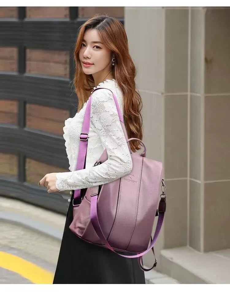 Women's Large Capacity Backpack Soft Leather Travel Bag