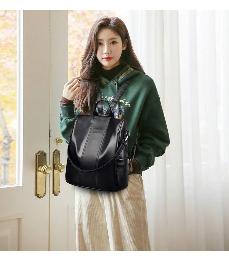 Women's Large Capacity Backpack Soft Leather Travel Bag