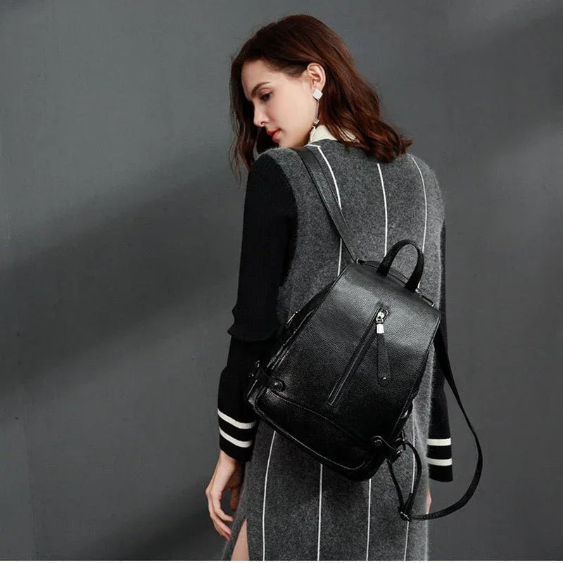 Women's Leather Backpack With Unique Zipper Design