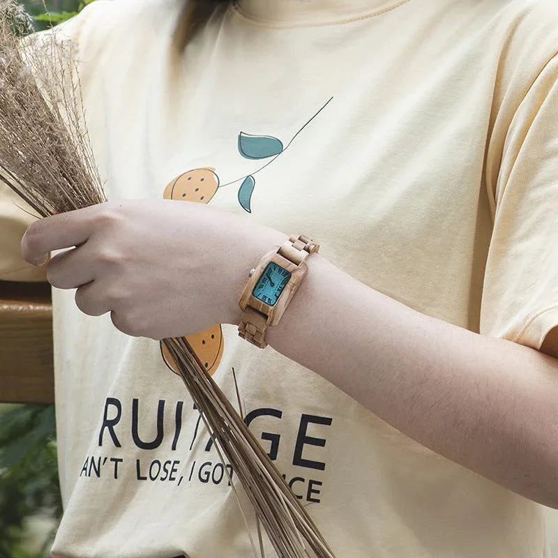 Women's Rectangular Small Wood Watch