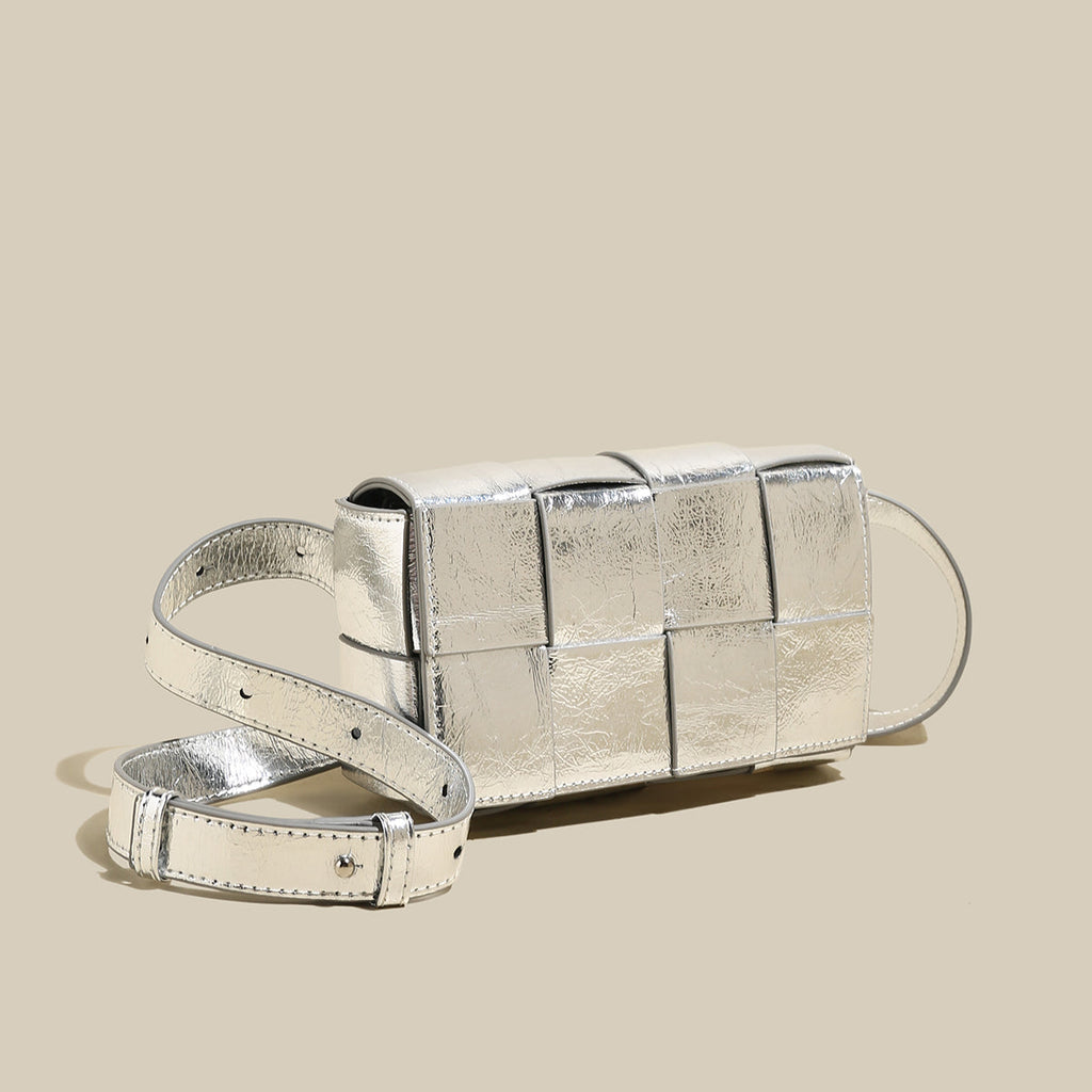 Woven Metallic Silver Woven Cassette Shoulder Bag-1