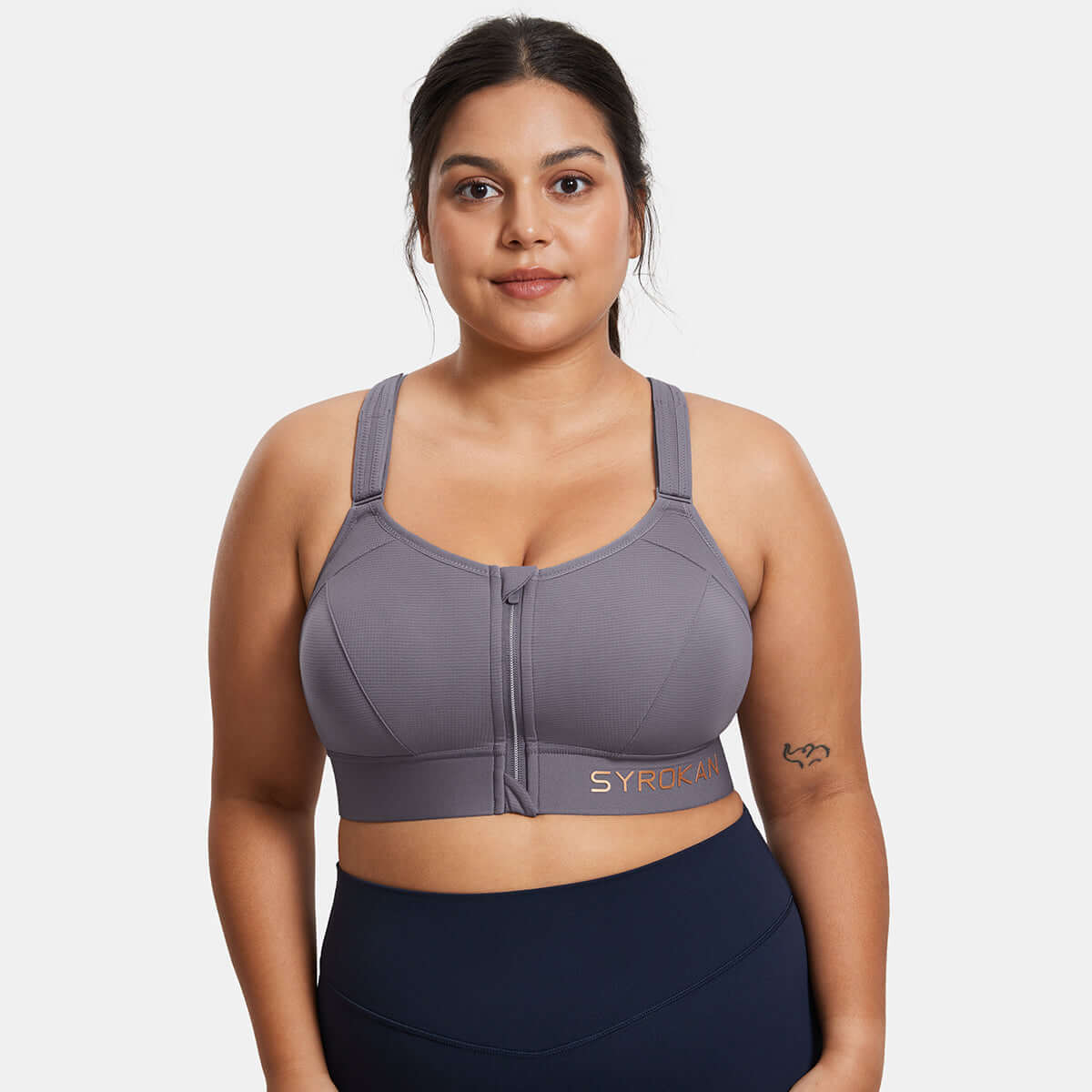 Zip Front Large Padded High Impact Sports Bra-5